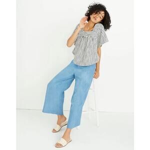 Madewell Chambray Huston Pull On Crop Pants Blue Leland Sz M Linen Cotton Blend
